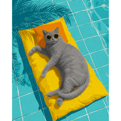 Malen nach Zahlen - Graue Katze am Pool - Malen nach Zahlen