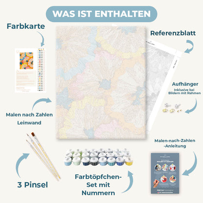 Malen nach Zahlen - Buntstift-Blüten-Mosaik
