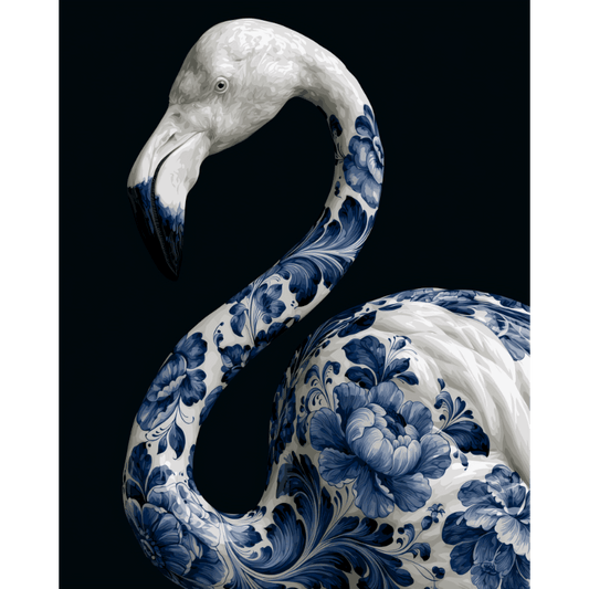 Malen nach Zahlen - Delft Blau Flamingo - Malen nach Zahlen