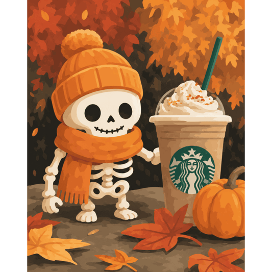 Malen nach Zahlen - Pumpkin Spice Skelett - Malen nach Zahlen