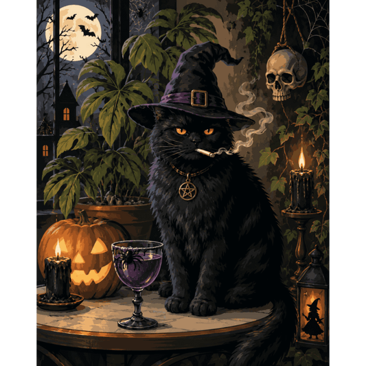 Malen nach Zahlen - Mürrische Halloween-Katze - Malen nach Zahlen