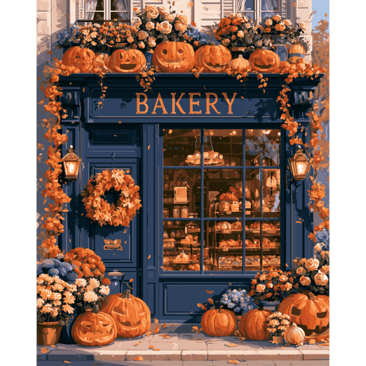 Malen nach Zahlen - Die Halloween-Bäckerei - Malen nach Zahlen