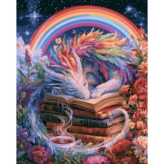 Malen nach Zahlen - Regenbogen-Bücherdrache - Malen nach Zahlen