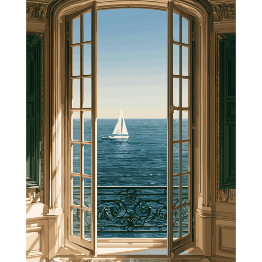 Malen nach Zahlen - Segelboot-Fensterblick - Malen nach Zahlen