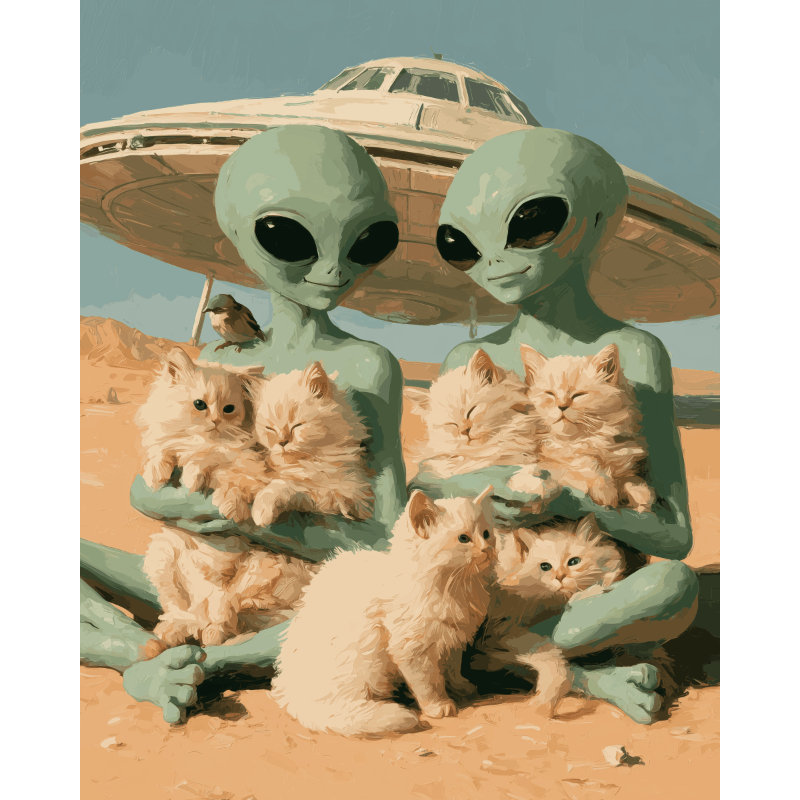 Malen nach Zahlen - Aliens & Kätzchen - Malen nach Zahlen
