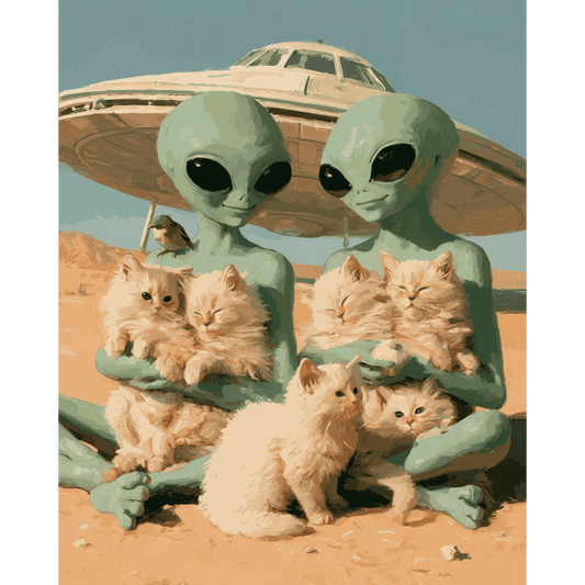 Malen nach Zahlen - Aliens & Kätzchen - Malen nach Zahlen