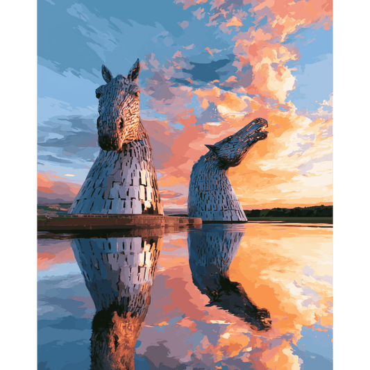 Malen nach Zahlen - Die Kelpies in der Dämmerung - Malen nach Zahlen