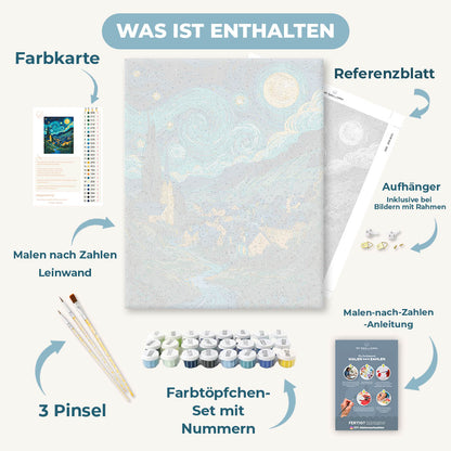 Malen nach Zahlen - Sternennacht über dem Dorf