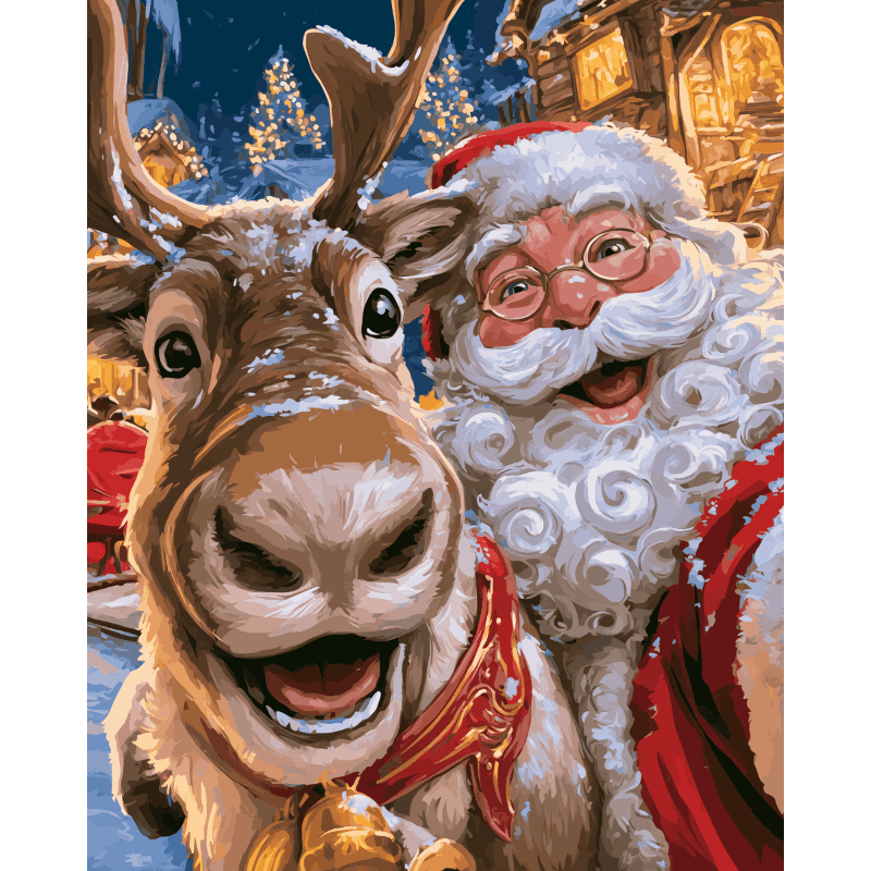 Malen nach Zahlen - Weihnachtsmann & Rudolph Selfie - Malen nach Zahlen