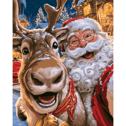Malen nach Zahlen - Weihnachtsmann & Rudolph Selfie - Malen nach Zahlen