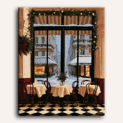 Malen nach Zahlen - Verschneites Caféfenster