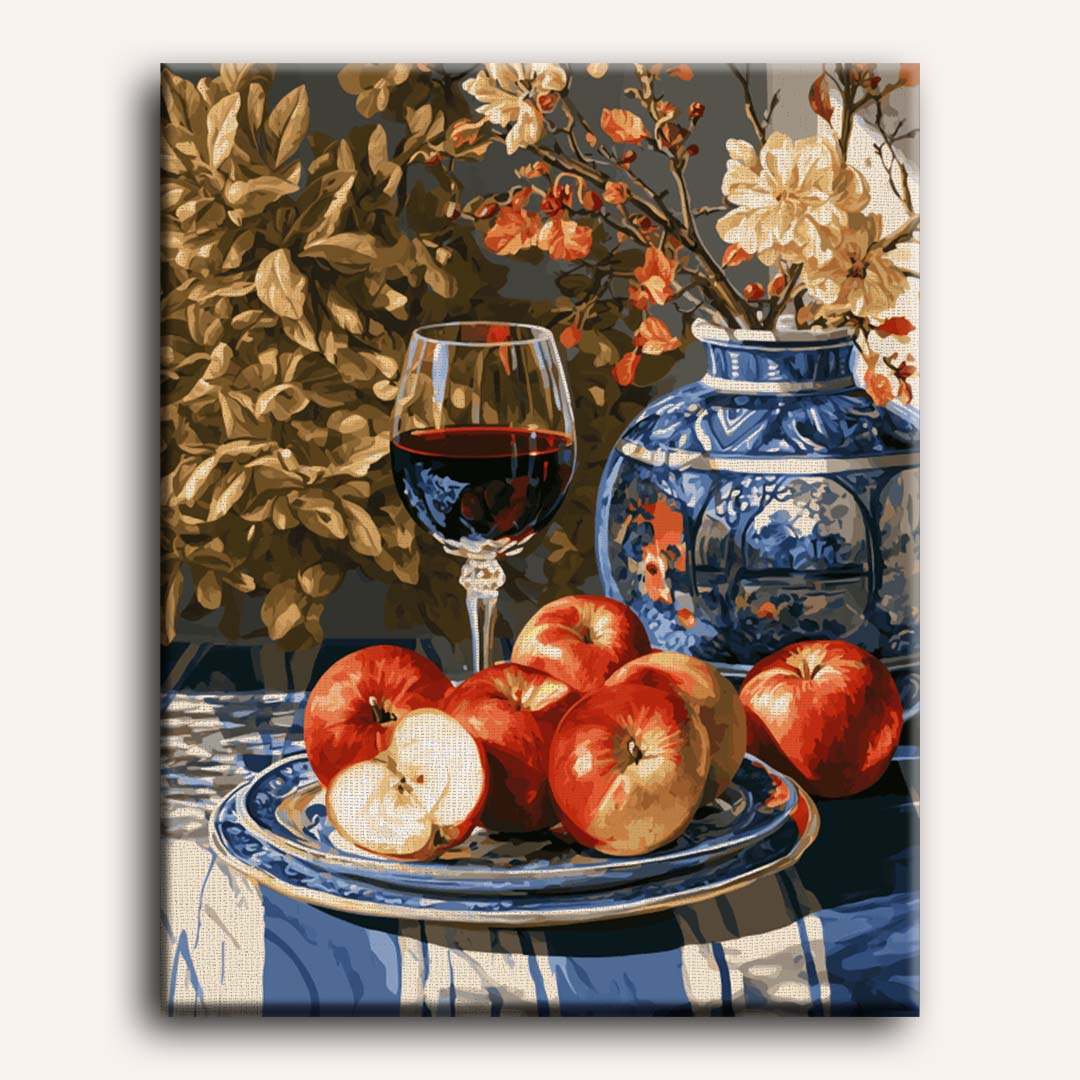 Malen nach Zahlen - Äpfel & blaues Porzellan