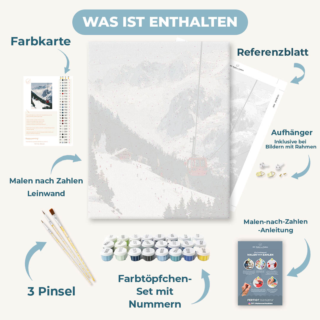 Malen nach Zahlen - Gondel über den Pisten