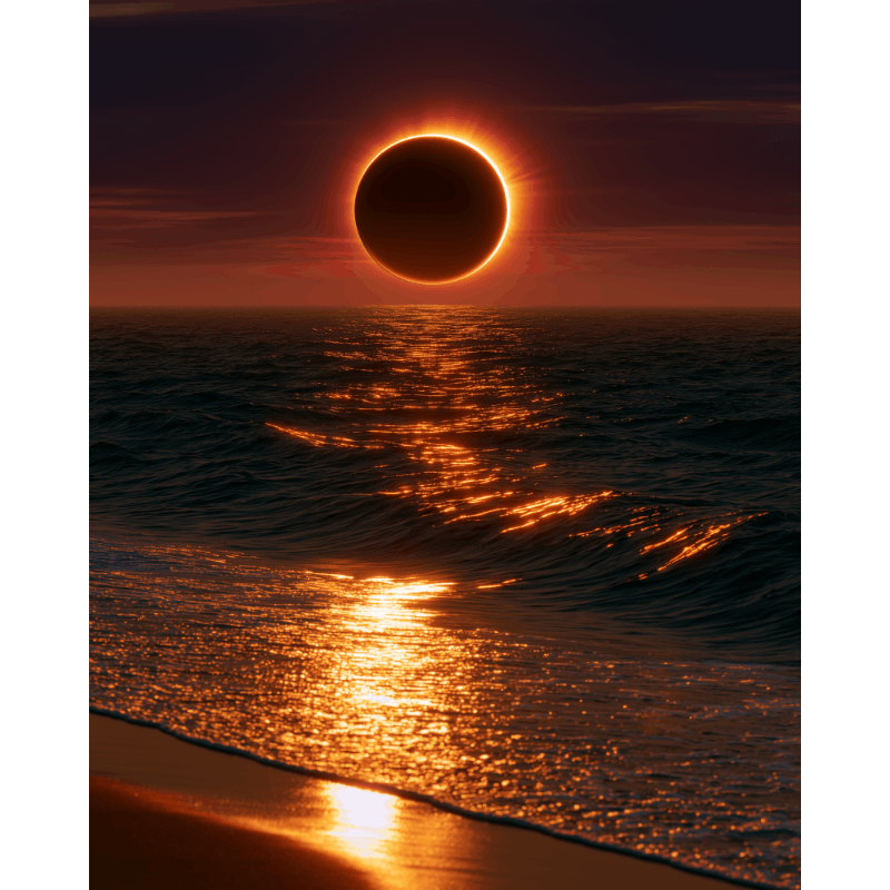 Malen nach Zahlen - Sonnenfinsternis über dem Meer - Malen nach Zahlen