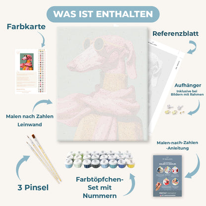 Malen nach Zahlen - Flamingo-Hund im Chic