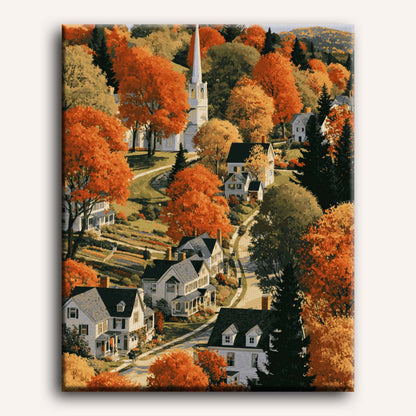 Malen nach Zahlen - Herbststädtchen in Neuengland
