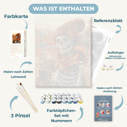 Malen nach Zahlen - Skelett beim Herbstkaffee