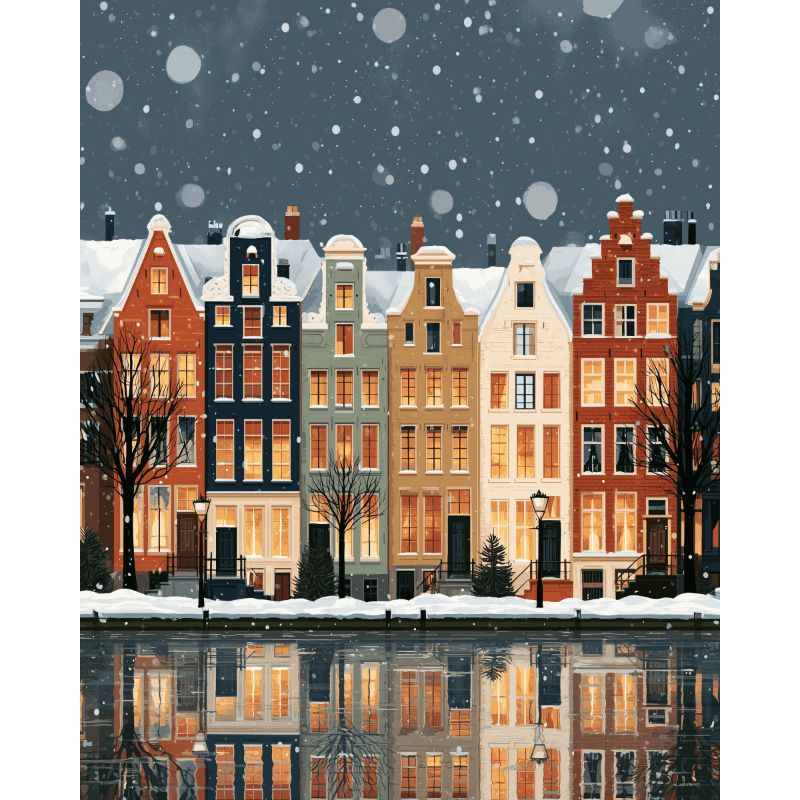 Malen nach Zahlen - Schneefall an der Gracht - Malen nach Zahlen