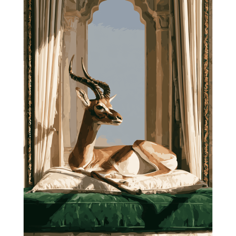 Malen nach Zahlen - Antilope am Fenster