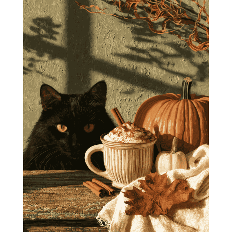 Malen nach Zahlen - Schwarze Katze mit Latte