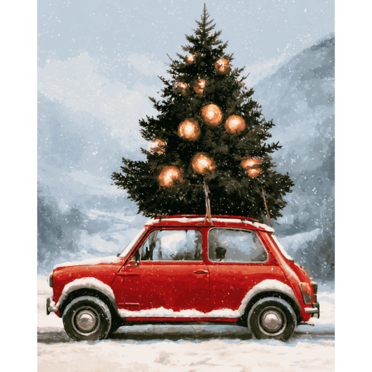 Malen nach Zahlen - Kleines rotes Weihnachtsauto