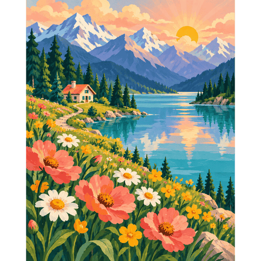 Malen nach Zahlen - Alpine Seeblüte