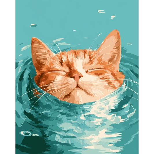 Malen nach Zahlen - Schwimmende Ingwerkatze