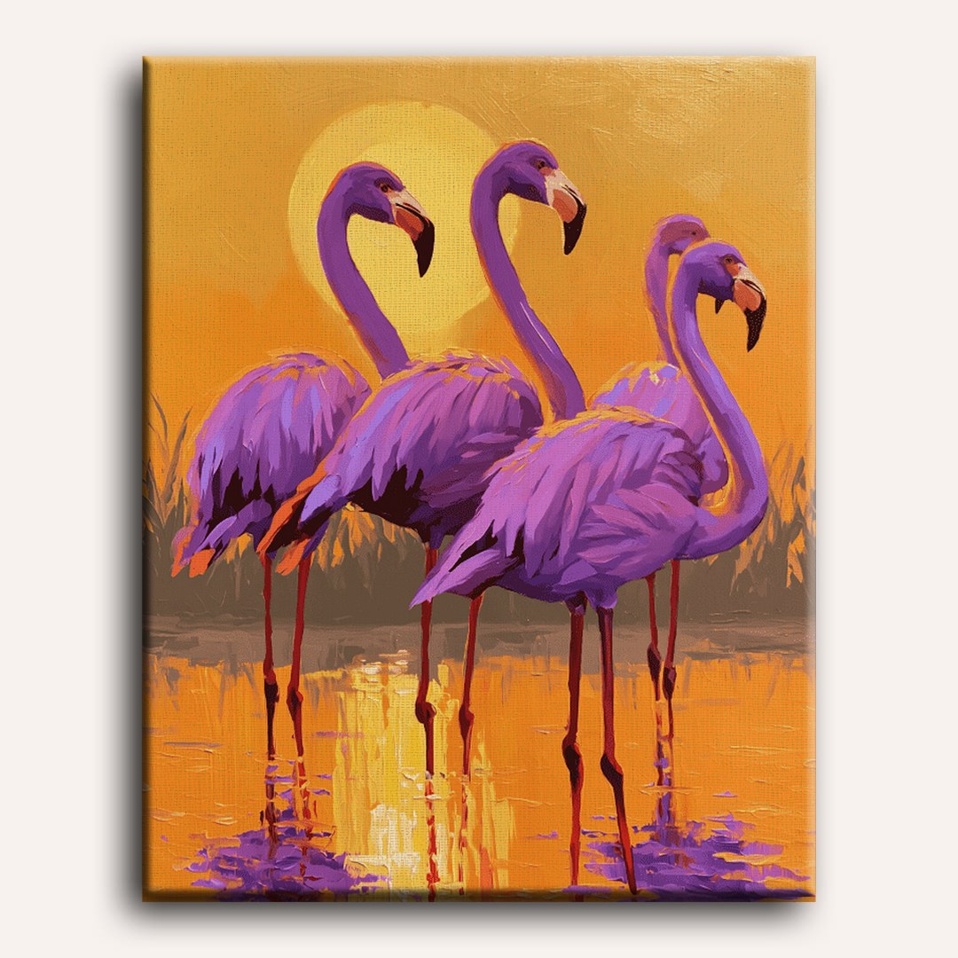 Malen nach Zahlen - Violetter Flamingo in der Dämmerung
