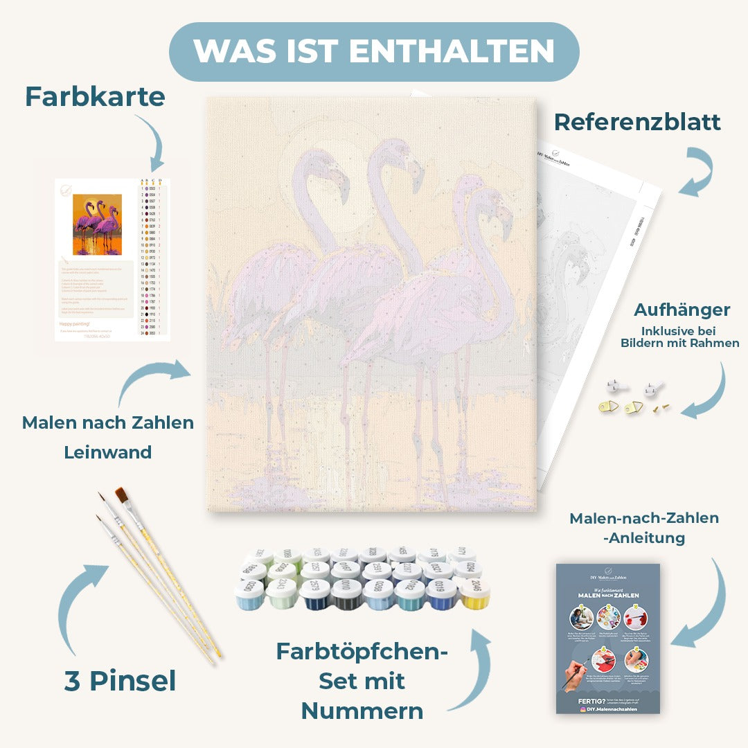 Malen nach Zahlen - Violetter Flamingo in der Dämmerung