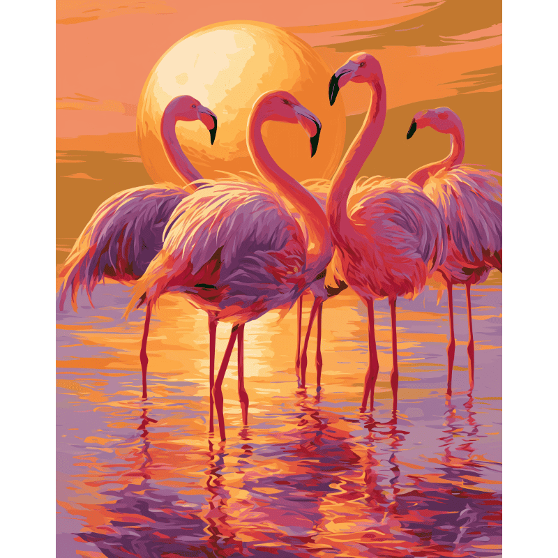 Malen nach Zahlen - Flamingo-Trio in der Dämmerung