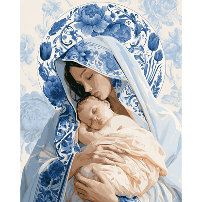Malen nach Zahlen - Madonna in blauen Pfingstrosen