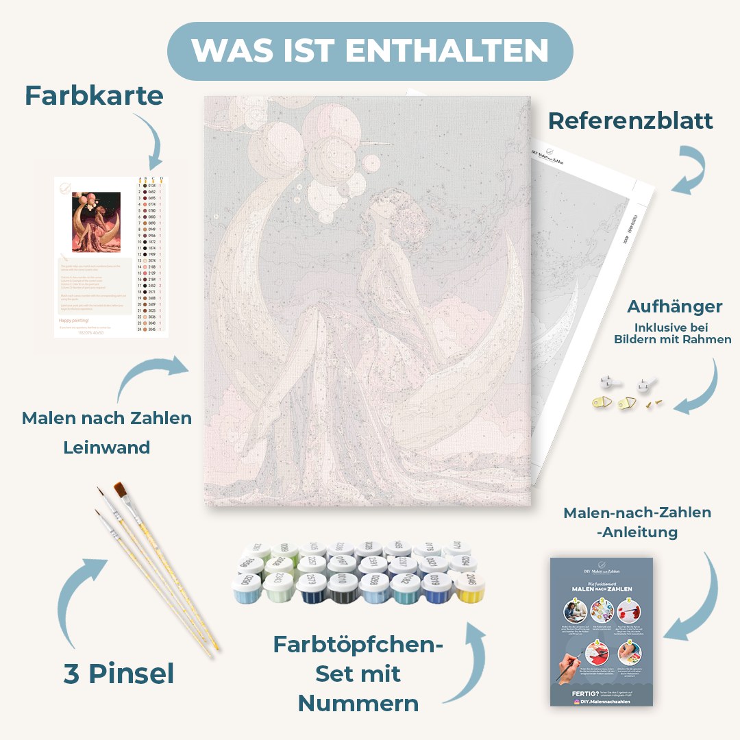 Malen nach Zahlen - Roségold-Mondträumerin