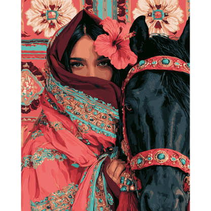 Malen nach Zahlen - Hibiskus-Schleier & Hengst