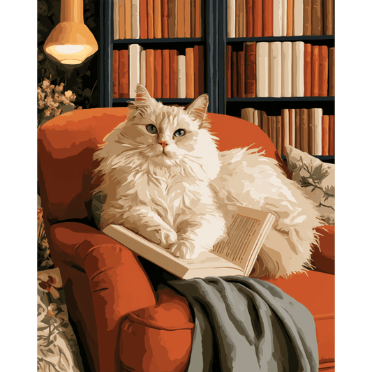 Malen nach Zahlen - Ragdoll-Nickerchen in der Bibliothek