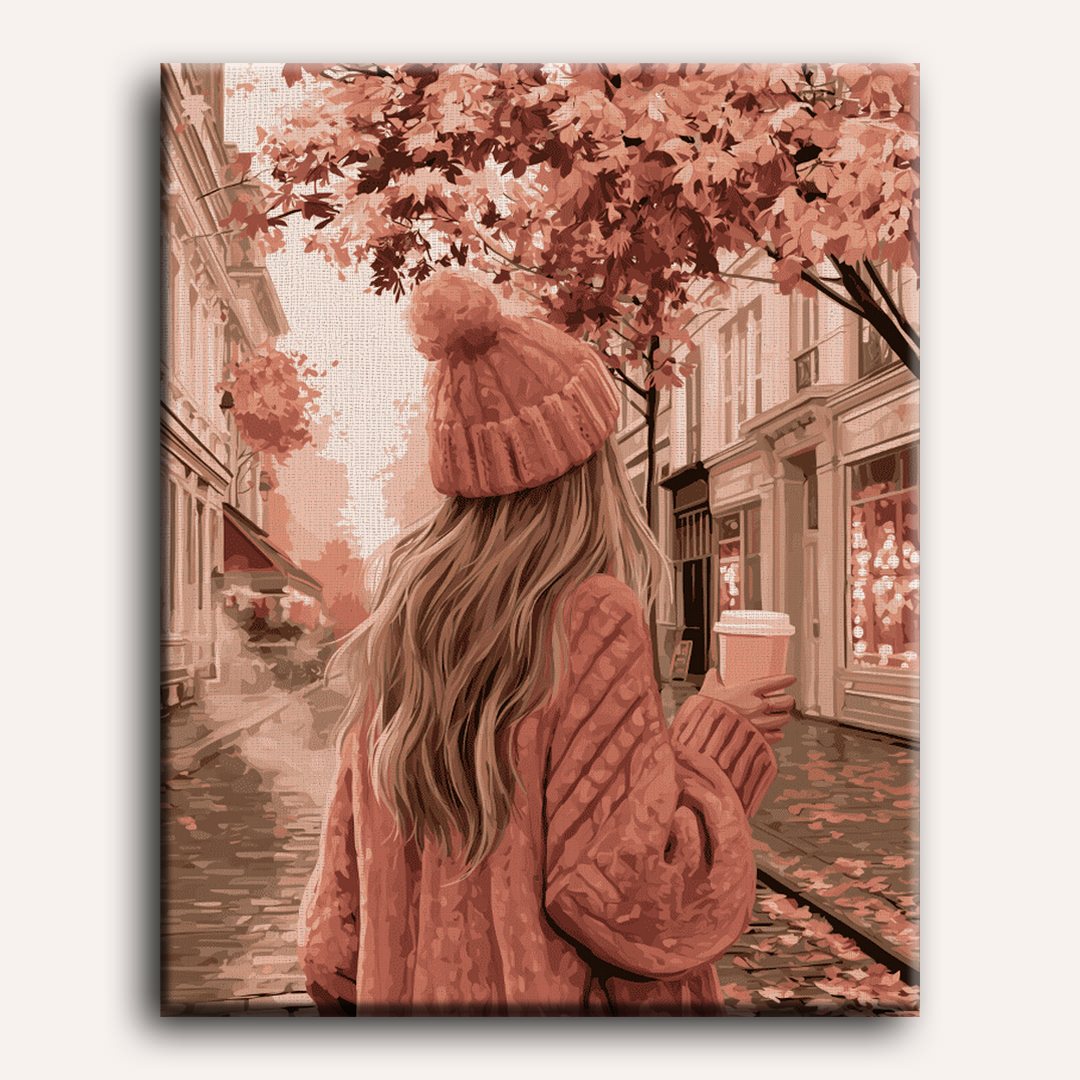 Malen nach Zahlen - Rosa Mantel, Herbststraßen