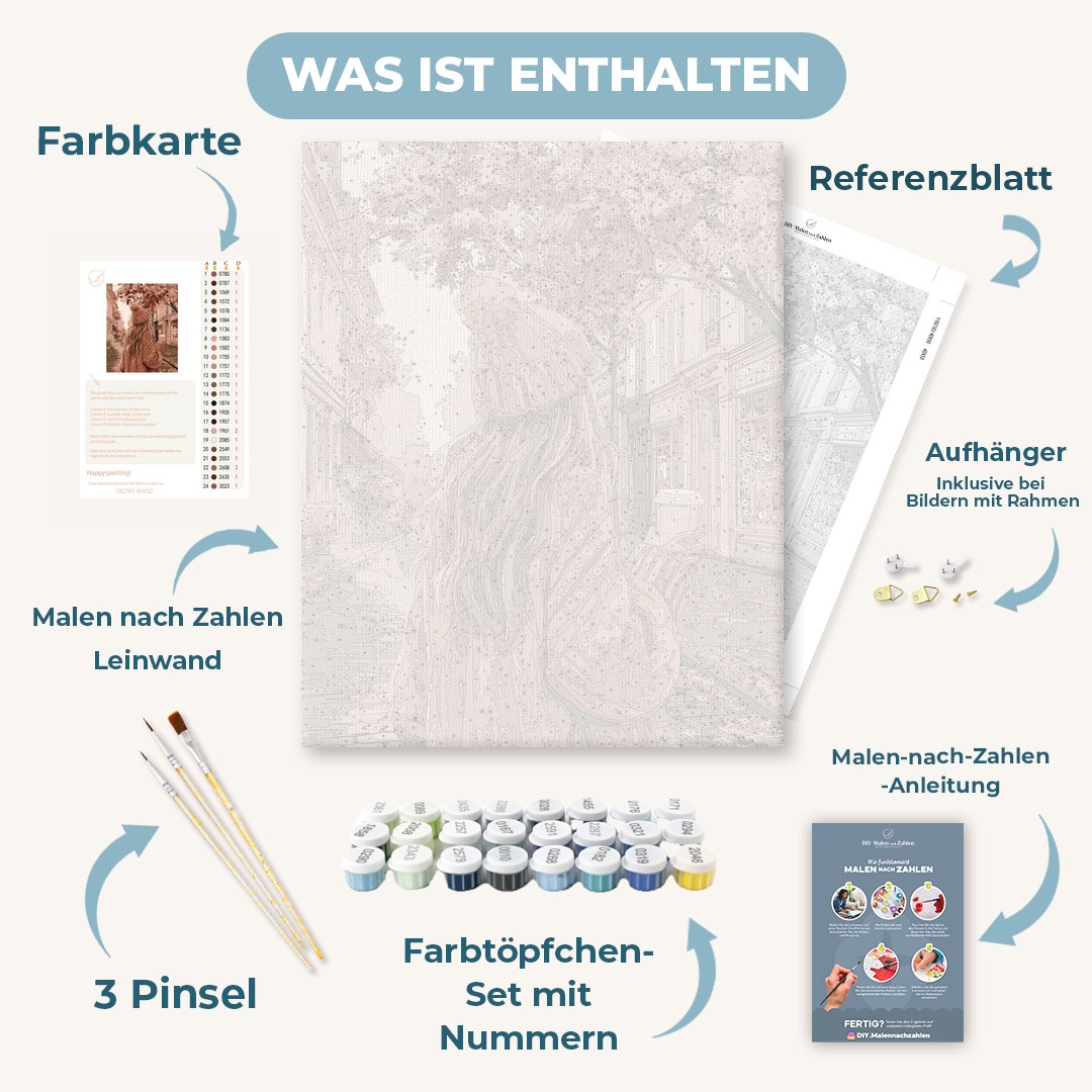 Malen nach Zahlen - Rosa Mantel, Herbststraßen