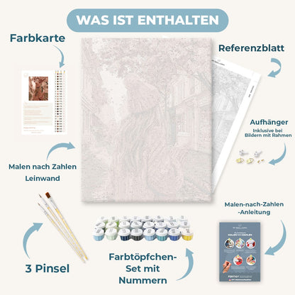 Malen nach Zahlen - Rosa Mantel, Herbststraßen