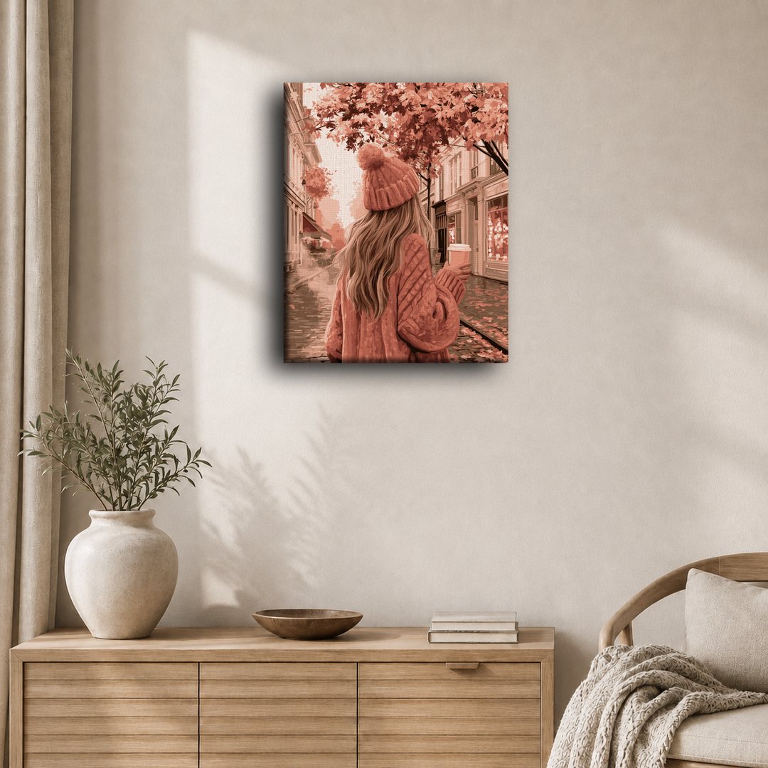 Malen nach Zahlen - Rosa Mantel, Herbststraßen