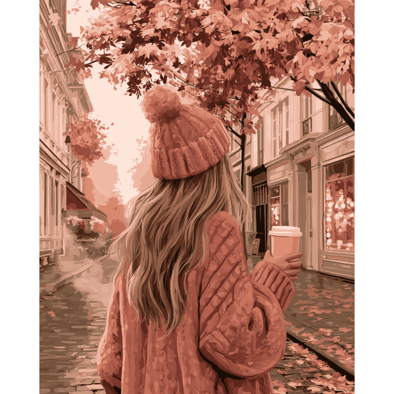 Malen nach Zahlen - Rosa Mantel, Herbststraßen
