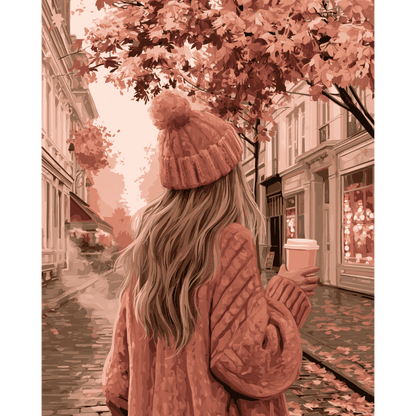 Malen nach Zahlen - Rosa Mantel, Herbststraßen