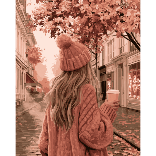 Malen nach Zahlen - Rosa Mantel, Herbststraßen