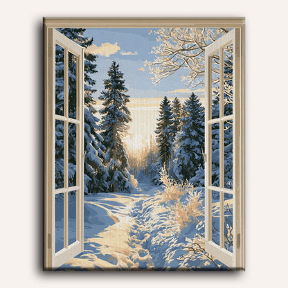 Malen nach Zahlen - Offenes Fenster, Winterpfad