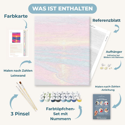 Malen nach Zahlen - Sonnenuntergangsflug über den Wellen