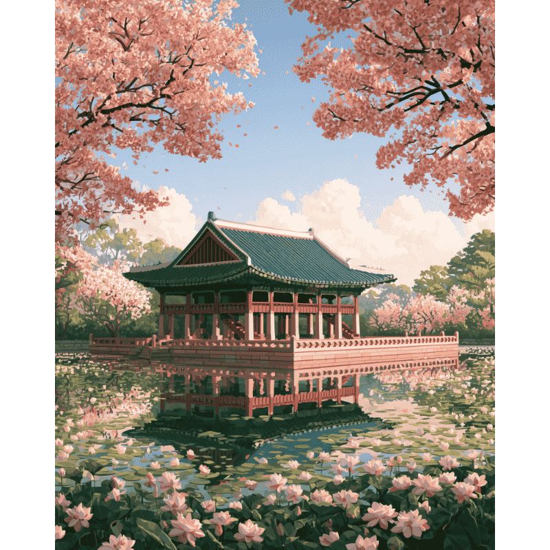 Malen nach Zahlen - Kirschblüten-Pavillon