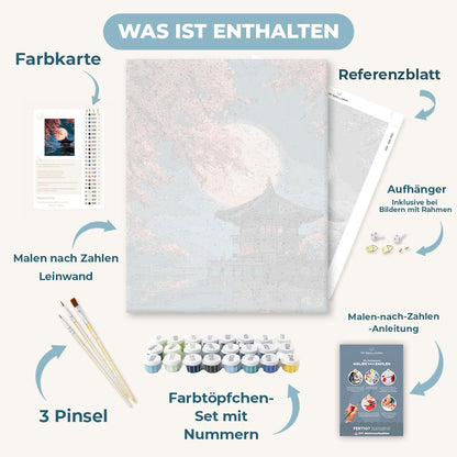 Malen nach Zahlen - Blühender Pavillon im Mondlicht