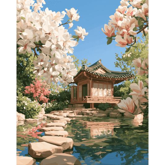 Malen nach Zahlen - Magnolien-Teichpavillon