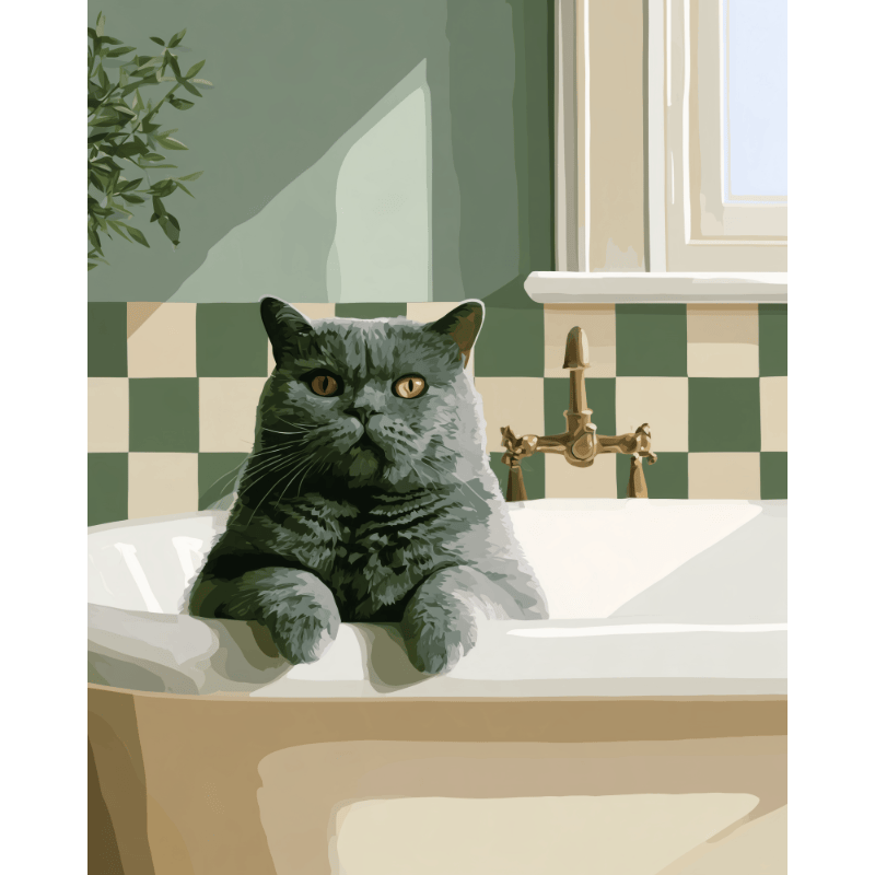Malen nach Zahlen - Katze auf dem Badewannenrand