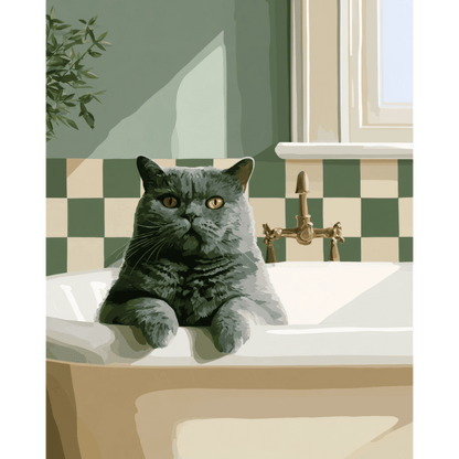 Malen nach Zahlen - Katze auf dem Badewannenrand