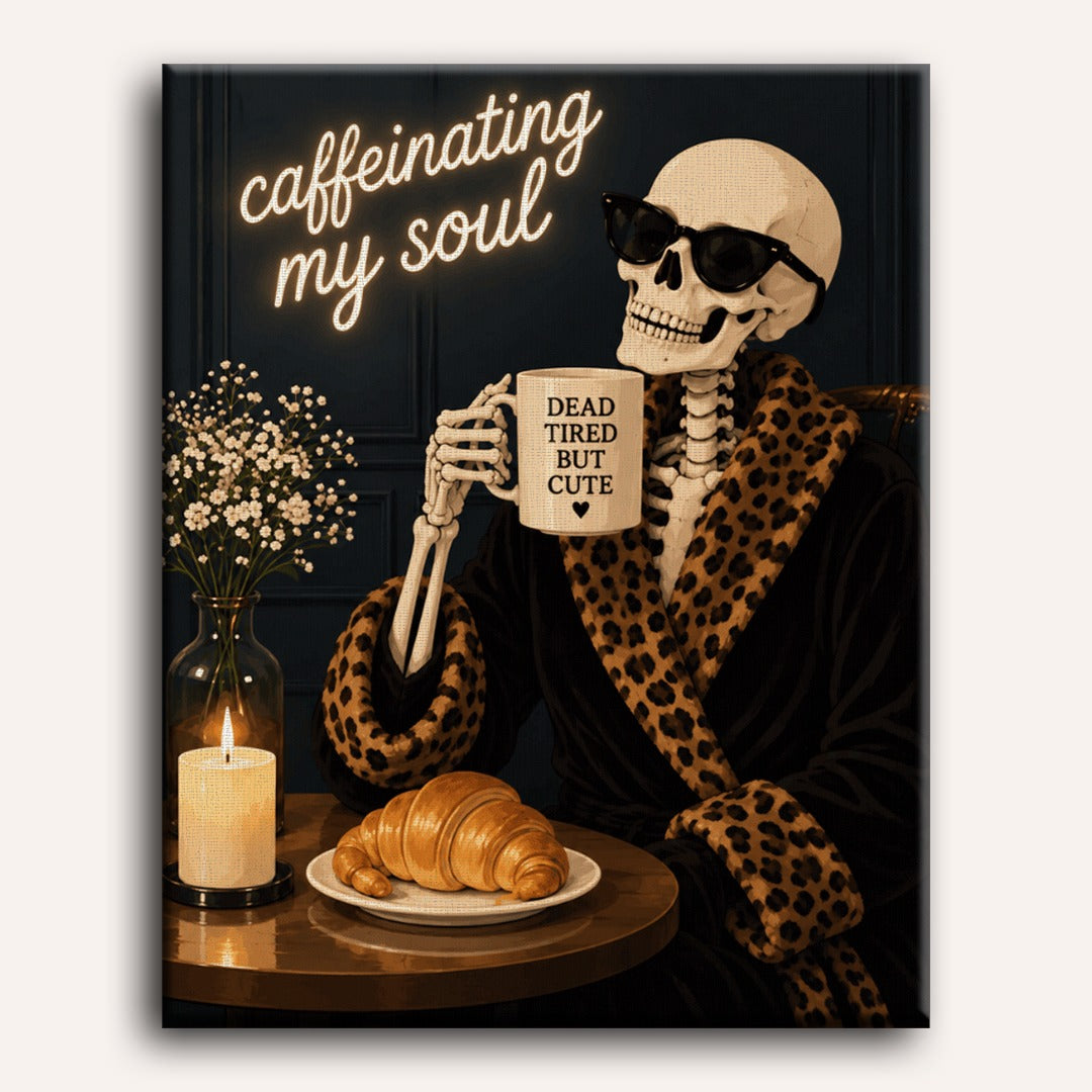 Malen nach Zahlen - Kaffeeritual des Skeletts