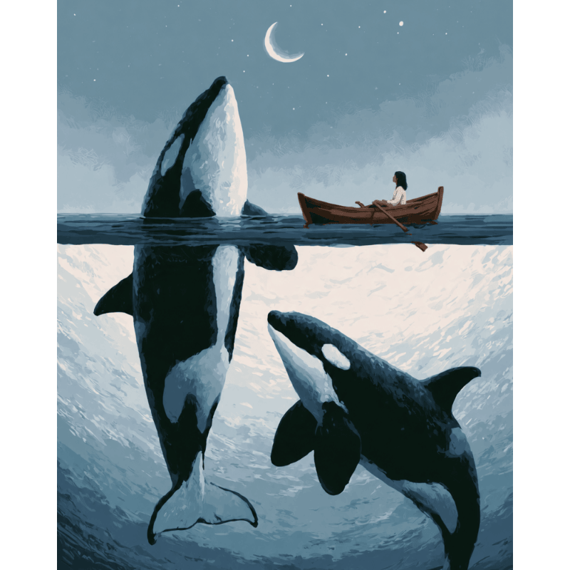 Malen nach Zahlen - Orcas im Mondlicht